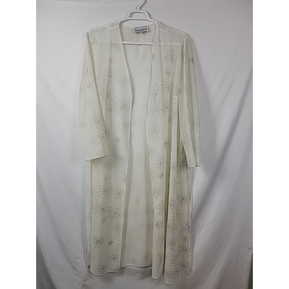 Another Time Ivory Metallic Floral LS Semi Sheer Duster Women's Plus 22W